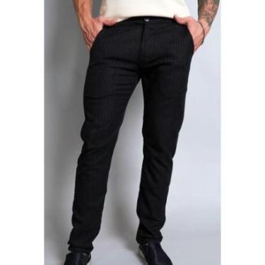 Imagem de Calça Alfaiataria Social Preta Slim Listrada Risca De Giz-Masculino