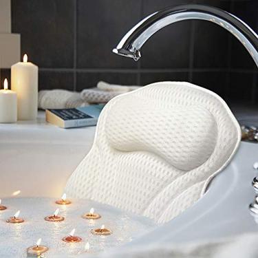 Imagem de Almofada de banheiro luxuosa da AmazeFan, almofada ergonômica para spa com tecnologia de malha de ar 4D e 6 ventosas, ajuda a apoiar a cabeça, costas, ombro e pescoço, serve para todos os banheiros, banheira de hidromassagem, jacuzzi e spa em casa