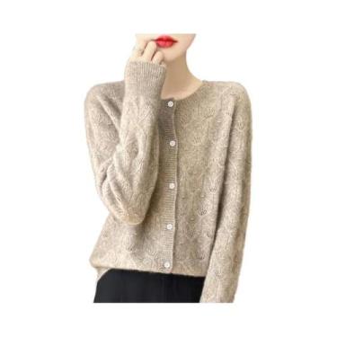 Imagem de Cardigan De Lã Tricotado Feminino Para Outono Inverno Com Decote Redon