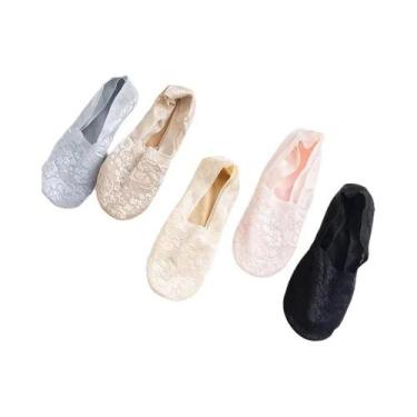 Imagem de 5 pares de meias invisíveis de renda, confortáveis - NONE, Tamanho Úni