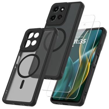 Imagem de RYKQ Capa magnética para Motorola Moto G 2026/G Play 2026 com 2 protetores de tela de vidro temperado com protetor de lente de câmera fosca translúcida à prova de choque capa protetora para celular