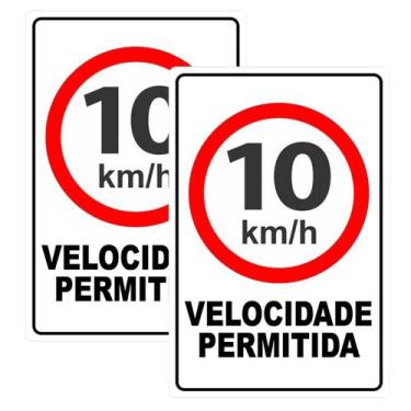 Imagem de Kit 2 Placa Aviso Velocidade Máxima 10Km/H 30Cmx20Cm Pvc - Jaime