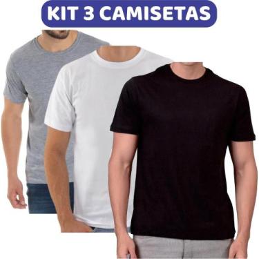 Imagem de Kit 3 camisetas Malha Fria Cinza Mescla Branca Preta - Kasa Da Sogra U
