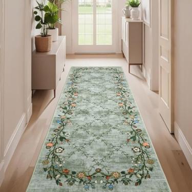 Imagem de GarveeHome Tapete floral para cozinha, 5 x 15 cm, antiderrapante, lavável, corredor, longo, para quarto, boho, camada baixa, tapete macio para banheiro, sala de estar, entrada, lavanderia