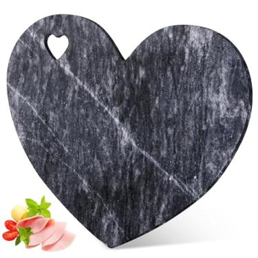 Imagem de Singhoow Tábua de corte de mármore em forma de coração, 30,5 x 25,4 cm x 25,5 cm bandeja de charcutaria para queijo, carne, legumes, presentes de Natal (cinza escuro)