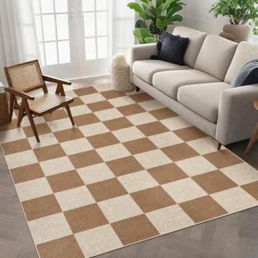 Imagem de GarveeHome Tapetes quadriculados de juta fácil, 12 x 18 cm, lavável na máquina, antiderrapante, resistente a manchas, moderno, ambientes internos e externos, para fazenda, sala de jantar, pátio