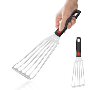 Imagem de Espátula de peixe de aço inoxidável, espátulas de metal flexível com alça de silicone, espátula com fenda para cozinha, cozinhar, grelhar, virar, ovo, panqueca e hambúrguer (grande, 30 cm)