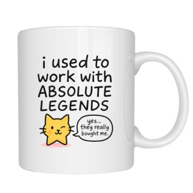 Imagem de EZCLASSY - Caneca engraçada de colega de trabalho - "I Used to Work with Absolute Legends" - Caneca de café fofa de piada de gato para escritório, presente de saída, despedida, aniversário, apreciação