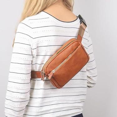 Imagem de Pochete transversal moderna para cinto, cintura e quadril para atividades ao ar livre, compras, viagens, trilhas, Marrom, Moderno