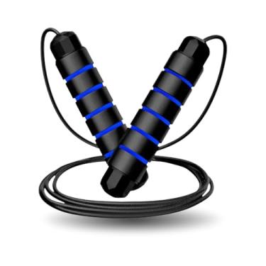 Imagem de Corda de Pular Profissional Fitness Ajustável 3m com Rolamentos Cabo de Aço Revestido em PVC, Pegada Ergonômica Antiderrapante para Crossfit, HIIT e Treinos (Azul)