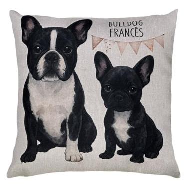 Imagem de Capa Almofada Linho Estampa Cachorro Bulldog Francês 43x43