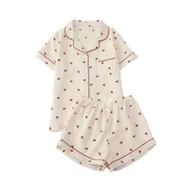 Imagem de Conjunto De Pijama Texturizado Com Estampa De Cereja Para Mulheres, Ca