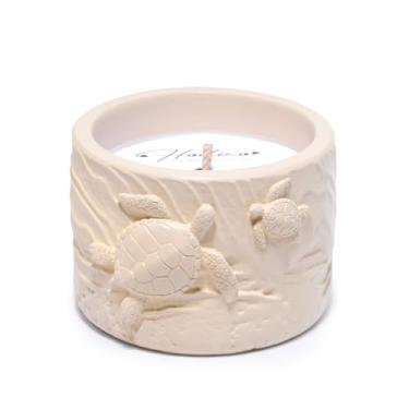 Imagem de Hodao Oceanic Serenity Caixa de aromaterapia feita à mão com vela e decoração – Escultura de pedra de praia com tartaruga marinha, conchas, para casa, banheiro, decoração de sala de ioga (tartaruga