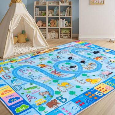 Imagem de Tapetes infantis para quarto de crianças, tapete educativo para sala de aula, antiderrapante, lavável, tapete de aprendizagem ABC para meninos e meninas, tapete de brinquedo de estrada zoológico, 15 x