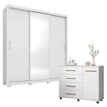 Imagem de Cômoda Flora e Guarda Roupa Casal Residence Branco com PÃ:copyright:s - Demóbile