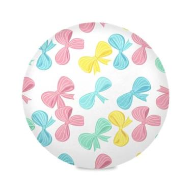 Imagem de Wassud Jogo americano com laços listrados tapetes de mesa redondos para cozinha e jantar tapetes laváveis resistentes ao calor decoração de mesa 39 cm