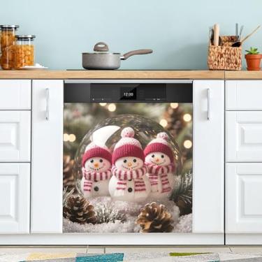 Imagem de xigua Linda capa magnética de boneco de neve de Natal, adesivos magnéticos decorativos antiarranhões para painel de geladeira e lava-louças, decoração personalizada de cozinha doméstica 58 x 66 cm