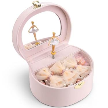 Imagem de Vlando Caixa de joias musical para meninas, caixa de música infantil pequena com bailarina para decoração de quarto de festa, presente de dia a dia para meninas - rosa claro