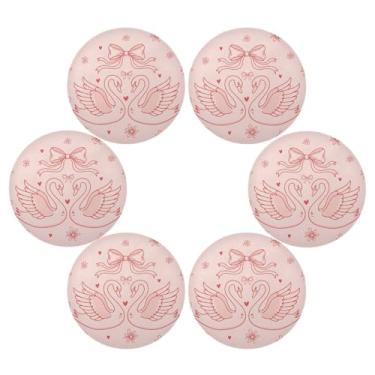 Imagem de Wassud Jogo americano conjunto de 6 tapetes de mesa redondos elegantes com arco de cisne para cozinha e jantar, laváveis e resistentes ao calor, decoração de mesa 39 cm