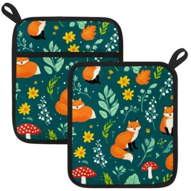 Imagem de Porta-panelas florais Fox para cozinha, almofadas quentes resistentes ao calor para bancadas, suportes de panela de forno de algodão para cozinha, cozinhar, assar