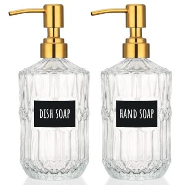 Imagem de Segbeauty Dispensador de sabão de mão de vidro de 440 ml, 2 dispensadores de bomba de vidro transparente para bancada, frascos de líquido de loção de gel de 450 ml com bomba de aço inoxidável