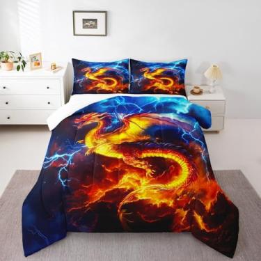 Imagem de Homewish Conjunto de edredom com dragão voador, vulcão, para crianças, meninas, meninos, adolescentes e adultos, conjunto de edredom acolchoado, coleção de quarto, 2 peças