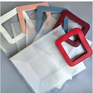 Imagem de Kit com 06 Embalagem para Presente 27x12x23cm Sacola Transparente Fosco Impermeávelcom Alça Quadrada em Couro (Rosa)