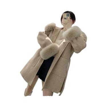 Imagem de Jaqueta De Inverno Feminina Oversize Com Gola E Punhos De Pele De Rapo