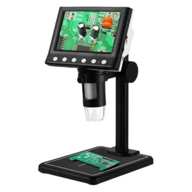 Imagem de Microscópio Digital USB com Tela LCD 4.3 Polegadas Zoom 1000x Iluminação 8 LEDs Base Ajustável 360° Suporte Resistente