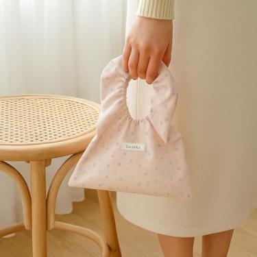 Imagem de Bolsa feminina coreana de lona plissada INS – Bolsa de mão pequena e fresca, bolsa de compras leve para mulheres, rosa