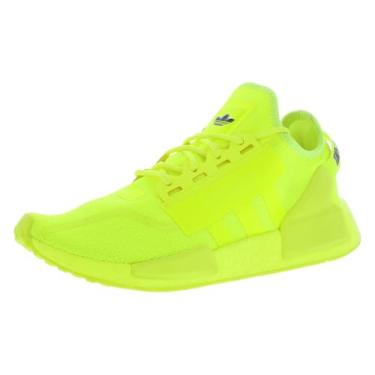 Imagem de adidas Tênis masculino casual NMD R1 V2 com cadarço - Branco, Neon/Neon-amarelo, 39