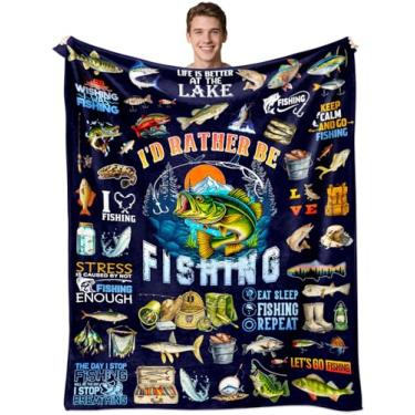 Imagem de Cobertor de pesca, presentes de pesca para homens, meninos, flanela macia e quente, cobertor engraçado para peixes, melhor presente para amantes de pescadores, decoração de aniversário, presentes para