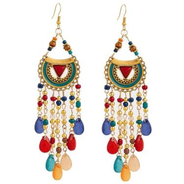 Imagem de fxmimior Brincos femininos com contas boêmias, étnico, esmaltado, lágrima, lustre para festa, formatura, casamento, Natal, Medium, Metal, Liga metálica.