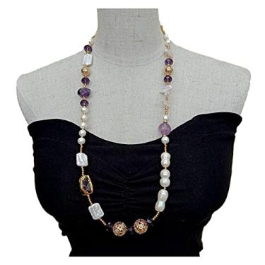 Imagem de Colar longo de cristal de ametista branca cultivada em água doce 73,6 cm