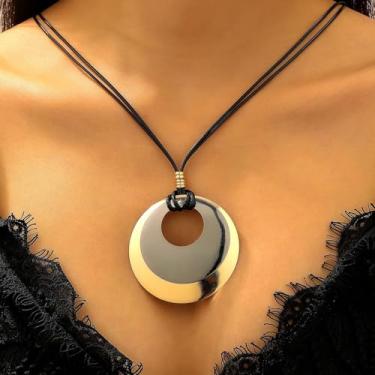 Imagem de Joias ocidentais para mulheres, colares de gargantilha de couro boêmio, presentes femininos, Medium, Latão, Sem Pedra Preciosa