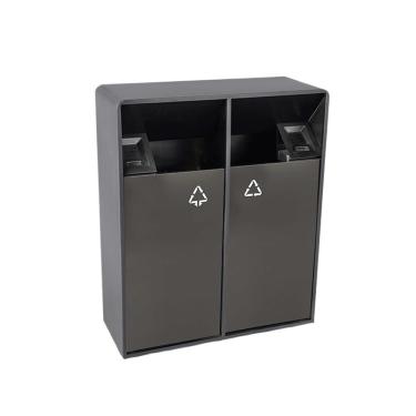 Imagem de Lata de lixo ao ar livre Lixeira interna/externa de 38l/80l, lata lixo quadrada metal com barris duplos, grande comercial doméstica moderna (com cinzeiro)(Médio)