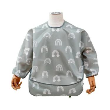 Imagem de Babador De Manga Longa Impermeável De Poliéster Para Bebês Com Bolso -