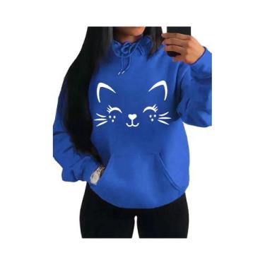 Imagem de Moletom Feminino Com Estampa De Gato Feliz Moda Casual Streetwear Hip 