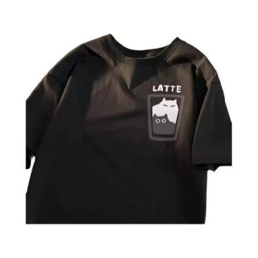 Imagem de Camiseta De Manga Curta Com Estampa De Gato Em Estilo Retrô Americano,