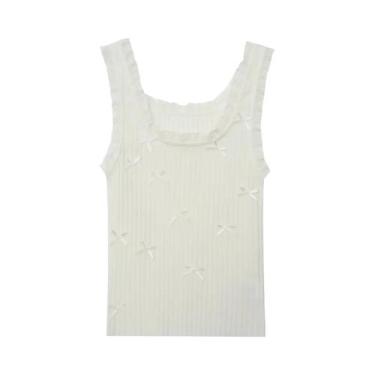 Imagem de Camiseta Feminina De Verão Casual Com Laço E Decote Redondo Em Renda -