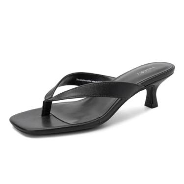 Imagem de FITORY Chinelo feminino sexy com salto gatinho, bico aberto quadrado, salto baixo, salto tanga confortável para tamanho casual 6-11, Preto, 38