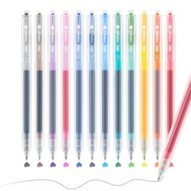 Imagem de deli Canetas de gel coloridas, 12 peças de canetas multicoloridas retráteis, escrita suave de 0,5 mm, sem sangramento, secagem rápida para diário, anotações, escrita, material escolar de escritório