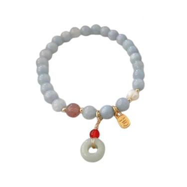 Imagem de DATOA Linda pulseira feminina com contas de cristal azul para gatos da sorte, pulseira com pingente de animal simples, boa sorte, proteção, dinheiro, atração, joias, 6, Metal, Sem Pedra Preciosa