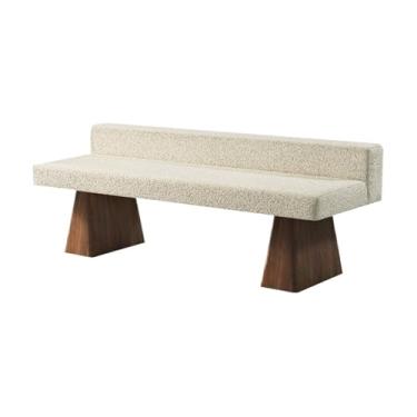 Imagem de Banco estofado de madeira branca moderna com encosto, adequado para casa, sala de jantar, quarto, cama, pé decorativo (médio)