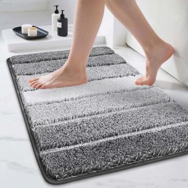 Imagem de COSY HOMEER Tapetes de banheiro 76.2 cm x 50.8 cm, tapete de banho absorvente ultra macio com suporte TPR antiderrapante, lavável na máquina tapete felpudo para chão de banheiro, cinza