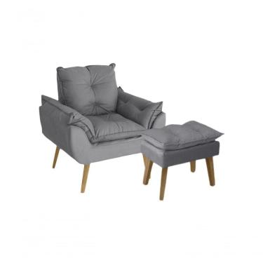 Imagem de Poltrona/cadeira Decorativa E Puff Glamour Com Pés Quadrado Cinza