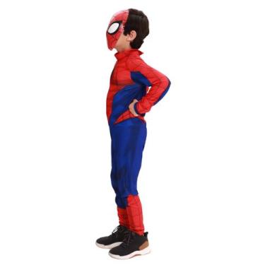 Imagem de Fantasia Infantil Premium Homem Aranha com Máscara Roupa Longa Tamanho