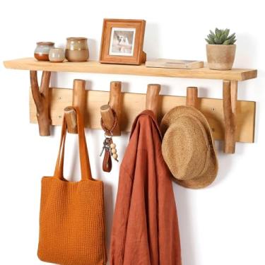 Imagem de Geelin Suporte de parede de 61 cm com prateleira, prateleira de parede de entrada com ganchos, prateleiras de madeira com 4 ganchos para entrada, sala de estar, quarto, cozinha, decoração de banheiro