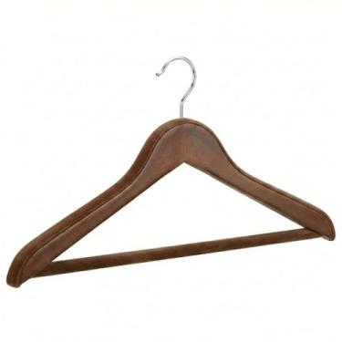 Imagem de Cabide de Madeira com Veludo, Kit com 10 Unidades, Antiderrapante, Marrom e Bege, Gancho Giratório 360 Graus