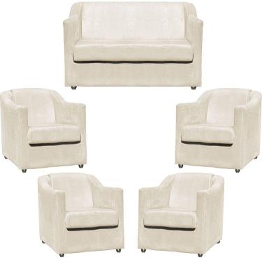 Imagem de Kit Namoradeira Decorativa + 4 Poltronas Para Sala Manicure Recepção Consultório Mila Suede